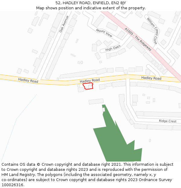 52, HADLEY ROAD, ENFIELD, EN2 8JY: Location map and indicative extent of plot