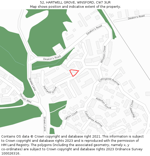 52, HARTWELL GROVE, WINSFORD, CW7 3UR: Location map and indicative extent of plot