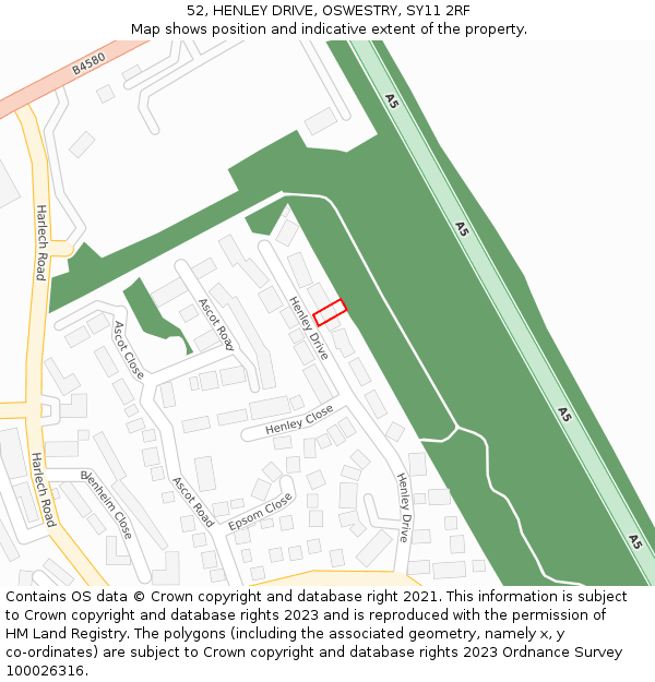 52, HENLEY DRIVE, OSWESTRY, SY11 2RF: Location map and indicative extent of plot