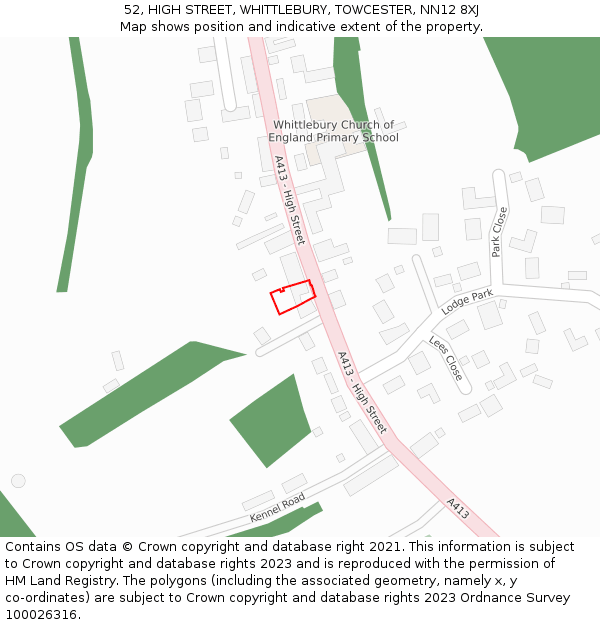 52, HIGH STREET, WHITTLEBURY, TOWCESTER, NN12 8XJ: Location map and indicative extent of plot