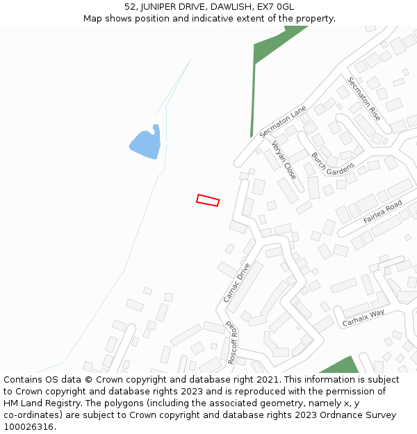 52, JUNIPER DRIVE, DAWLISH, EX7 0GL: Location map and indicative extent of plot
