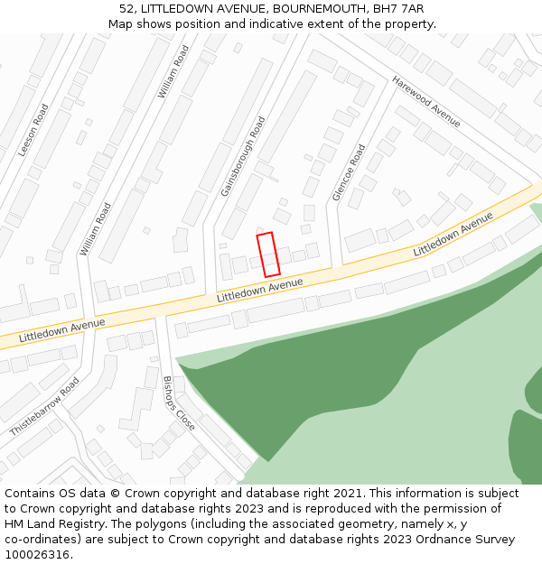 52, LITTLEDOWN AVENUE, BOURNEMOUTH, BH7 7AR: Location map and indicative extent of plot