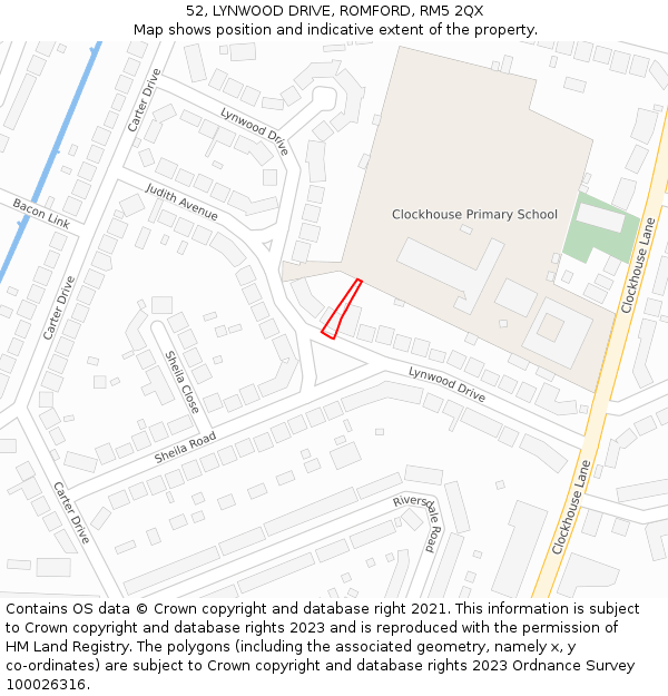 52, LYNWOOD DRIVE, ROMFORD, RM5 2QX: Location map and indicative extent of plot