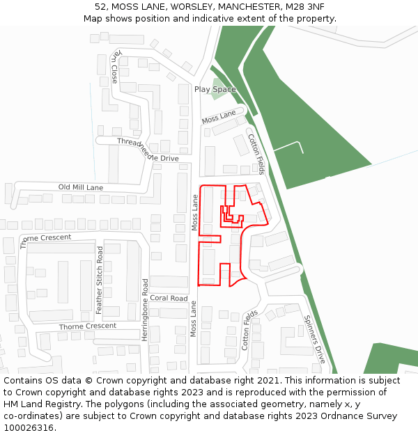 52, MOSS LANE, WORSLEY, MANCHESTER, M28 3NF: Location map and indicative extent of plot