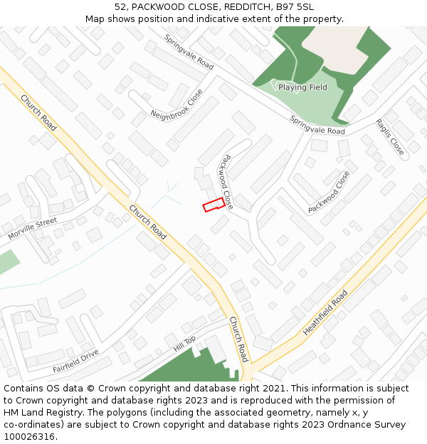 52, PACKWOOD CLOSE, REDDITCH, B97 5SL: Location map and indicative extent of plot