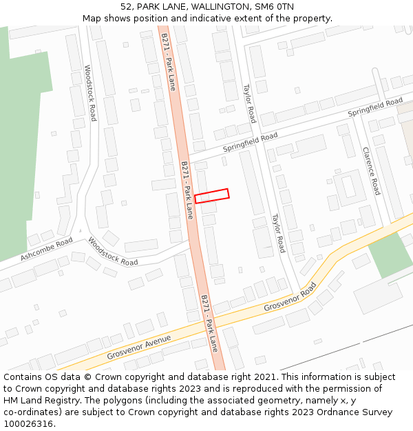 52, PARK LANE, WALLINGTON, SM6 0TN: Location map and indicative extent of plot