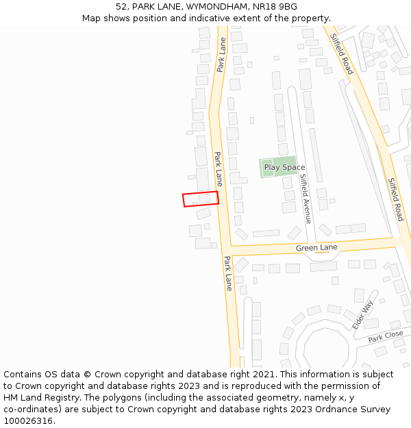 52, PARK LANE, WYMONDHAM, NR18 9BG: Location map and indicative extent of plot
