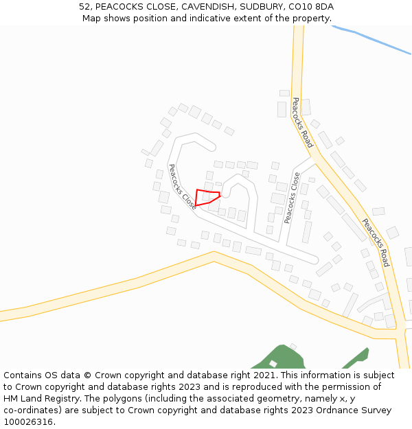 52, PEACOCKS CLOSE, CAVENDISH, SUDBURY, CO10 8DA: Location map and indicative extent of plot
