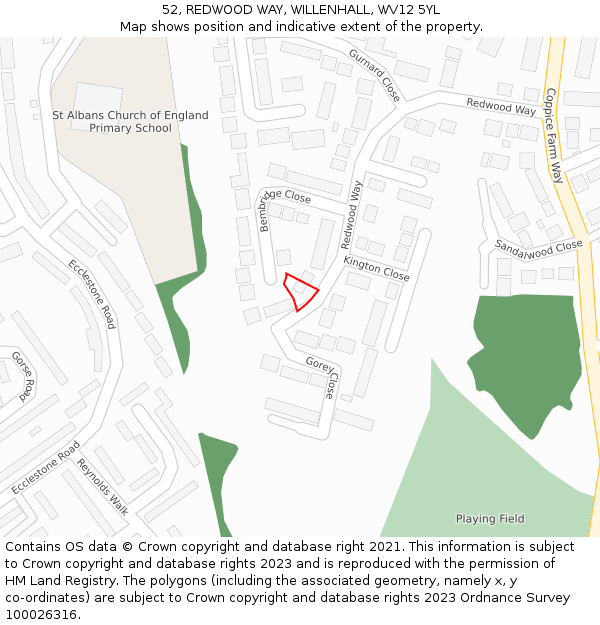 52, REDWOOD WAY, WILLENHALL, WV12 5YL: Location map and indicative extent of plot