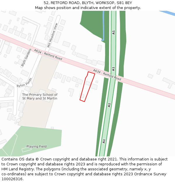 52, RETFORD ROAD, BLYTH, WORKSOP, S81 8EY: Location map and indicative extent of plot