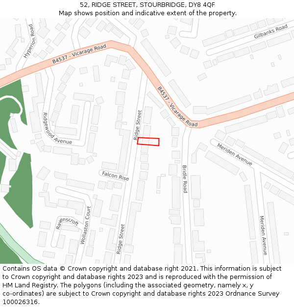 52, RIDGE STREET, STOURBRIDGE, DY8 4QF: Location map and indicative extent of plot