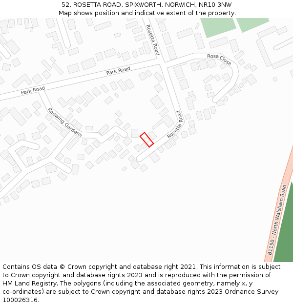 52, ROSETTA ROAD, SPIXWORTH, NORWICH, NR10 3NW: Location map and indicative extent of plot