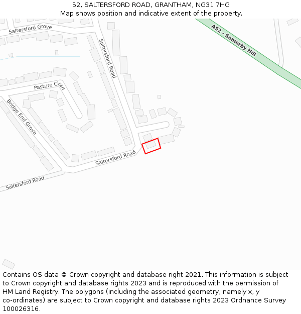 52, SALTERSFORD ROAD, GRANTHAM, NG31 7HG: Location map and indicative extent of plot