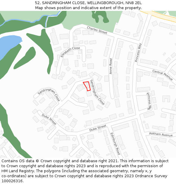 52, SANDRINGHAM CLOSE, WELLINGBOROUGH, NN8 2EL: Location map and indicative extent of plot