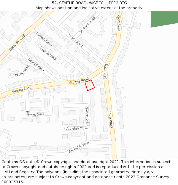 52, STAITHE ROAD, WISBECH, PE13 3TG: Location map and indicative extent of plot