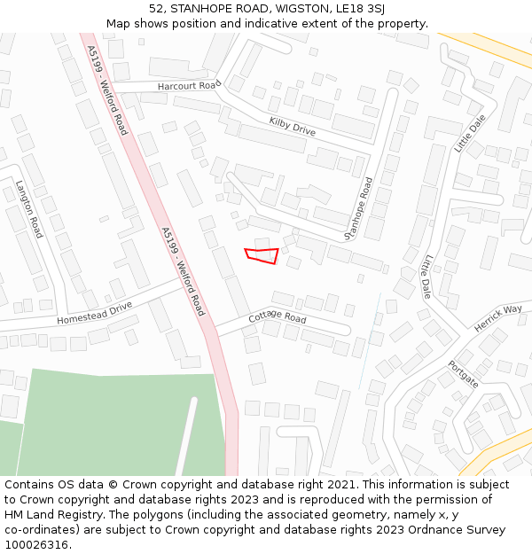 52, STANHOPE ROAD, WIGSTON, LE18 3SJ: Location map and indicative extent of plot