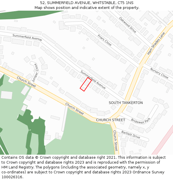 52, SUMMERFIELD AVENUE, WHITSTABLE, CT5 1NS: Location map and indicative extent of plot