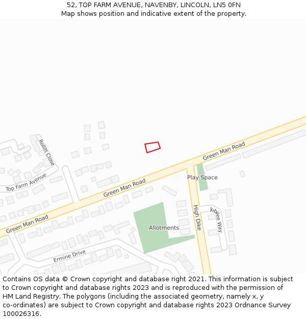 52, TOP FARM AVENUE, NAVENBY, LINCOLN, LN5 0FN: Location map and indicative extent of plot