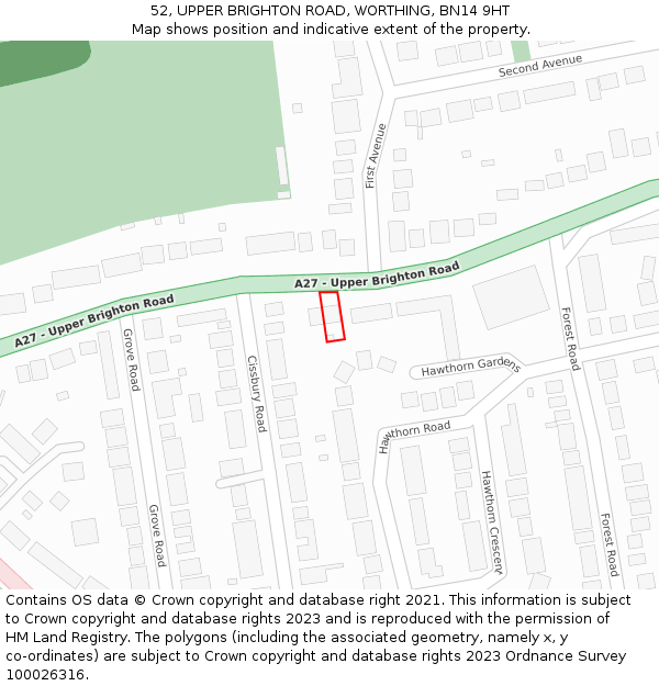 52, UPPER BRIGHTON ROAD, WORTHING, BN14 9HT: Location map and indicative extent of plot