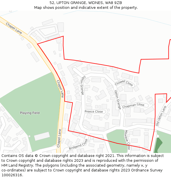 52, UPTON GRANGE, WIDNES, WA8 9ZB: Location map and indicative extent of plot