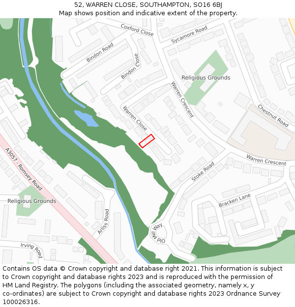 52, WARREN CLOSE, SOUTHAMPTON, SO16 6BJ: Location map and indicative extent of plot