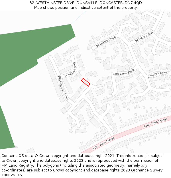 52, WESTMINSTER DRIVE, DUNSVILLE, DONCASTER, DN7 4QD: Location map and indicative extent of plot