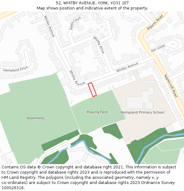 52, WHITBY AVENUE, YORK, YO31 1ET: Location map and indicative extent of plot
