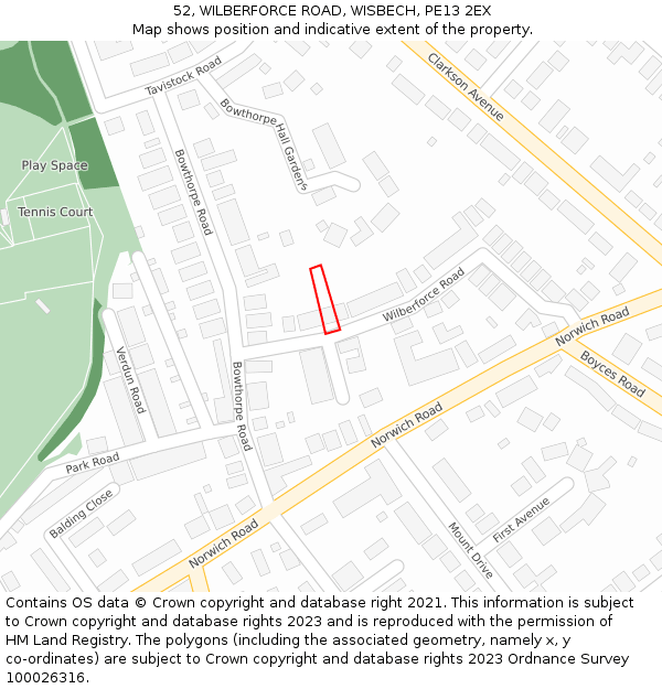 52, WILBERFORCE ROAD, WISBECH, PE13 2EX: Location map and indicative extent of plot