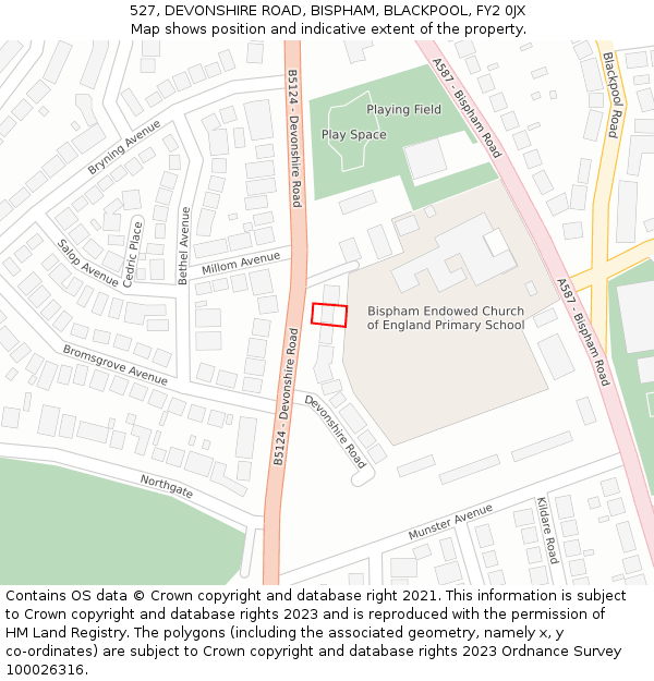 527, DEVONSHIRE ROAD, BISPHAM, BLACKPOOL, FY2 0JX: Location map and indicative extent of plot