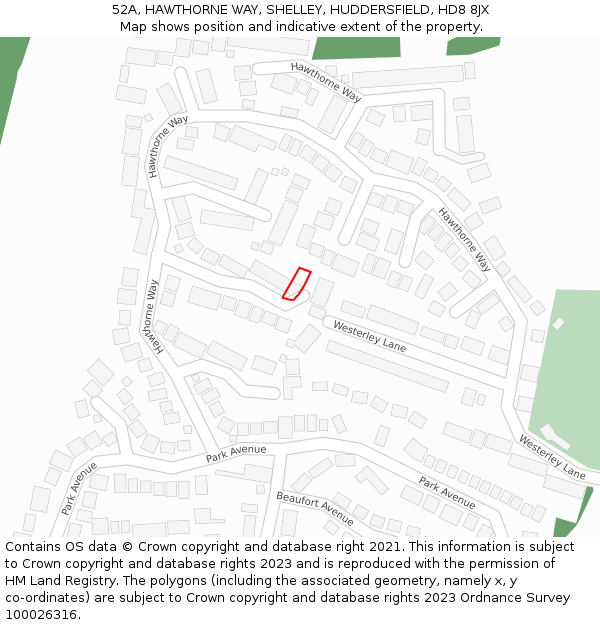 52A, HAWTHORNE WAY, SHELLEY, HUDDERSFIELD, HD8 8JX: Location map and indicative extent of plot