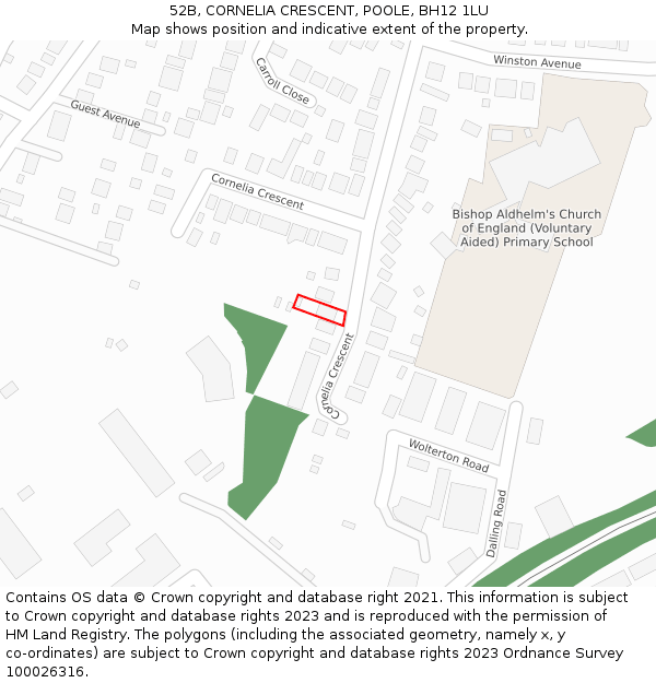 52B, CORNELIA CRESCENT, POOLE, BH12 1LU: Location map and indicative extent of plot
