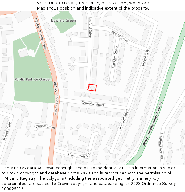 53, BEDFORD DRIVE, TIMPERLEY, ALTRINCHAM, WA15 7XB: Location map and indicative extent of plot