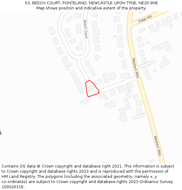 53, BEECH COURT, PONTELAND, NEWCASTLE UPON TYNE, NE20 9NE: Location map and indicative extent of plot