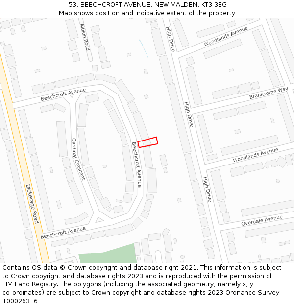 53, BEECHCROFT AVENUE, NEW MALDEN, KT3 3EG: Location map and indicative extent of plot