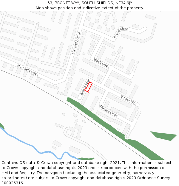 53, BRONTE WAY, SOUTH SHIELDS, NE34 9JY: Location map and indicative extent of plot