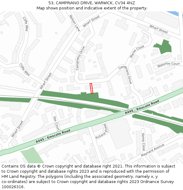 53, CAMPRIANO DRIVE, WARWICK, CV34 4NZ: Location map and indicative extent of plot