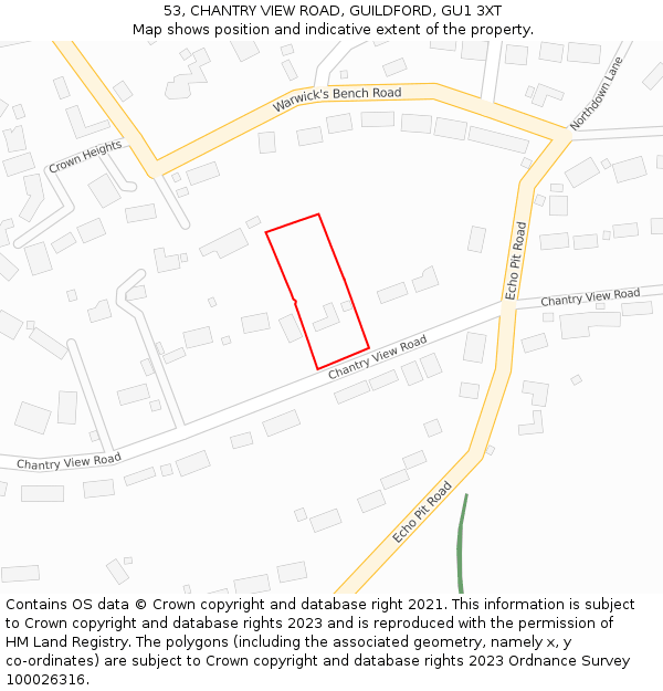 53, CHANTRY VIEW ROAD, GUILDFORD, GU1 3XT: Location map and indicative extent of plot