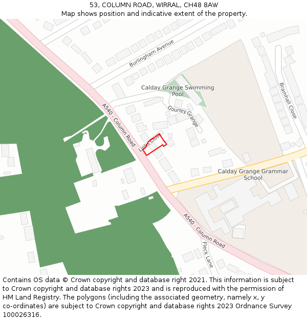 53, COLUMN ROAD, WIRRAL, CH48 8AW: Location map and indicative extent of plot
