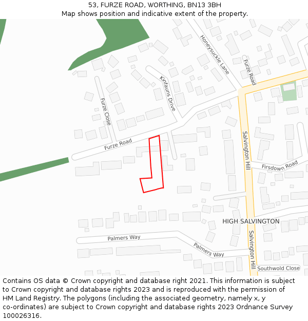 53, FURZE ROAD, WORTHING, BN13 3BH: Location map and indicative extent of plot