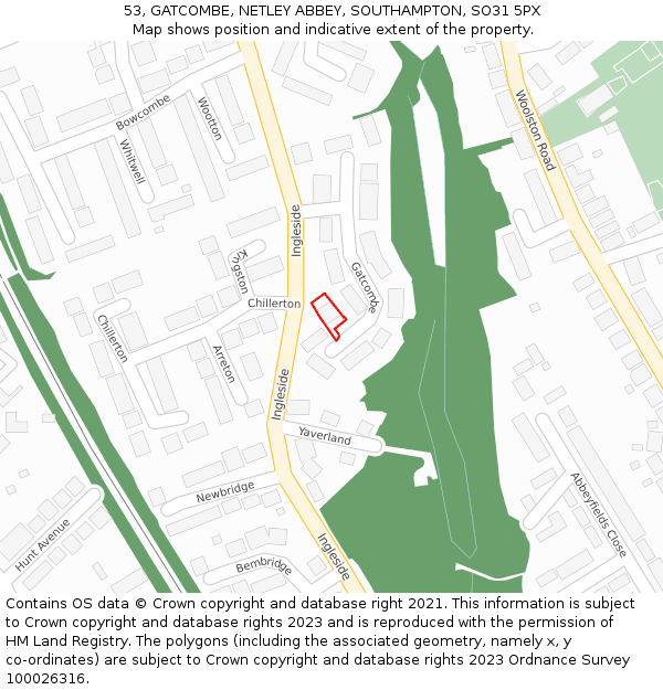 53, GATCOMBE, NETLEY ABBEY, SOUTHAMPTON, SO31 5PX: Location map and indicative extent of plot