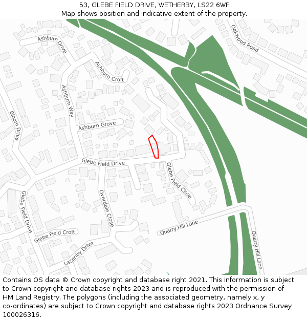 53, GLEBE FIELD DRIVE, WETHERBY, LS22 6WF: Location map and indicative extent of plot