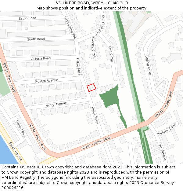 53, HILBRE ROAD, WIRRAL, CH48 3HB: Location map and indicative extent of plot