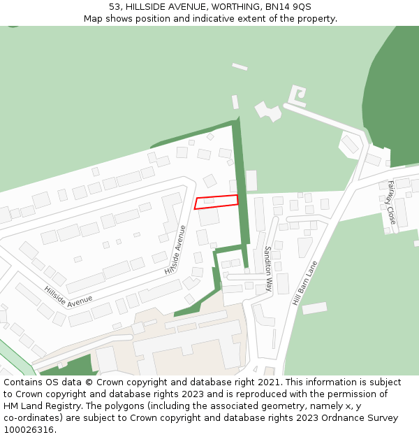 53, HILLSIDE AVENUE, WORTHING, BN14 9QS: Location map and indicative extent of plot
