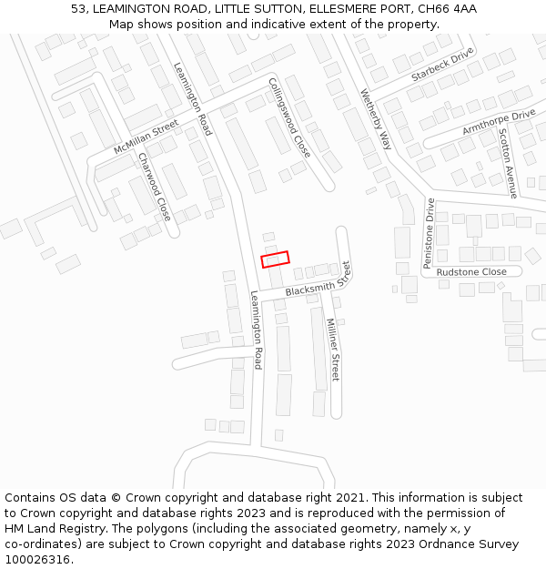 53, LEAMINGTON ROAD, LITTLE SUTTON, ELLESMERE PORT, CH66 4AA: Location map and indicative extent of plot