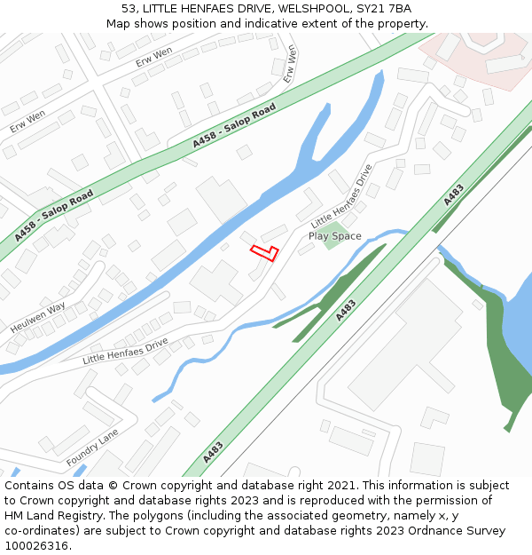 53, LITTLE HENFAES DRIVE, WELSHPOOL, SY21 7BA: Location map and indicative extent of plot