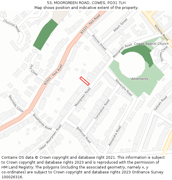 53, MOORGREEN ROAD, COWES, PO31 7LH: Location map and indicative extent of plot