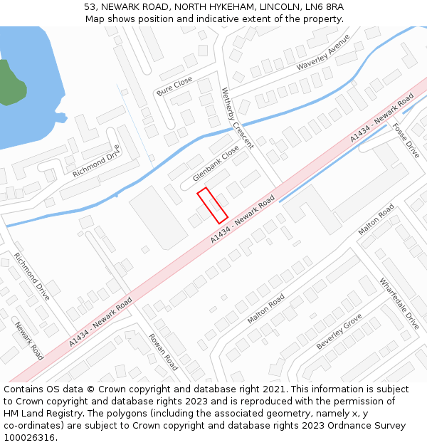 53, NEWARK ROAD, NORTH HYKEHAM, LINCOLN, LN6 8RA: Location map and indicative extent of plot