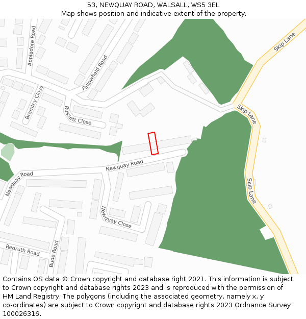 53, NEWQUAY ROAD, WALSALL, WS5 3EL: Location map and indicative extent of plot
