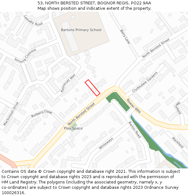 53, NORTH BERSTED STREET, BOGNOR REGIS, PO22 9AA: Location map and indicative extent of plot