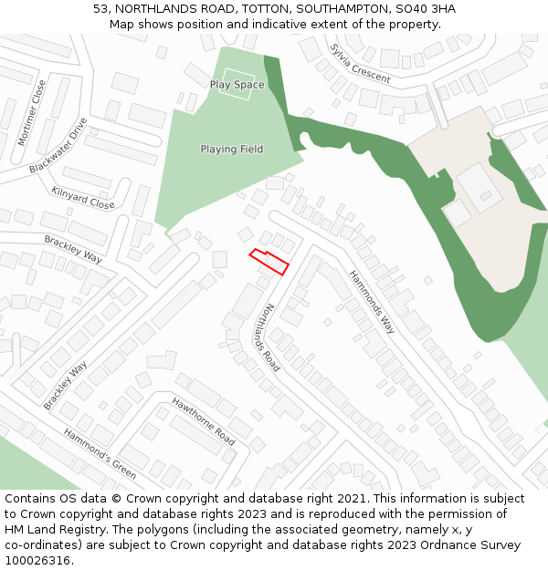 53, NORTHLANDS ROAD, TOTTON, SOUTHAMPTON, SO40 3HA: Location map and indicative extent of plot